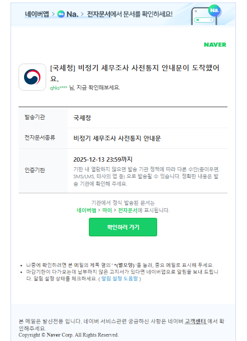 국세청 비정기 세무조사 메일이 왔다면? (+대처방법, 피싱주의)