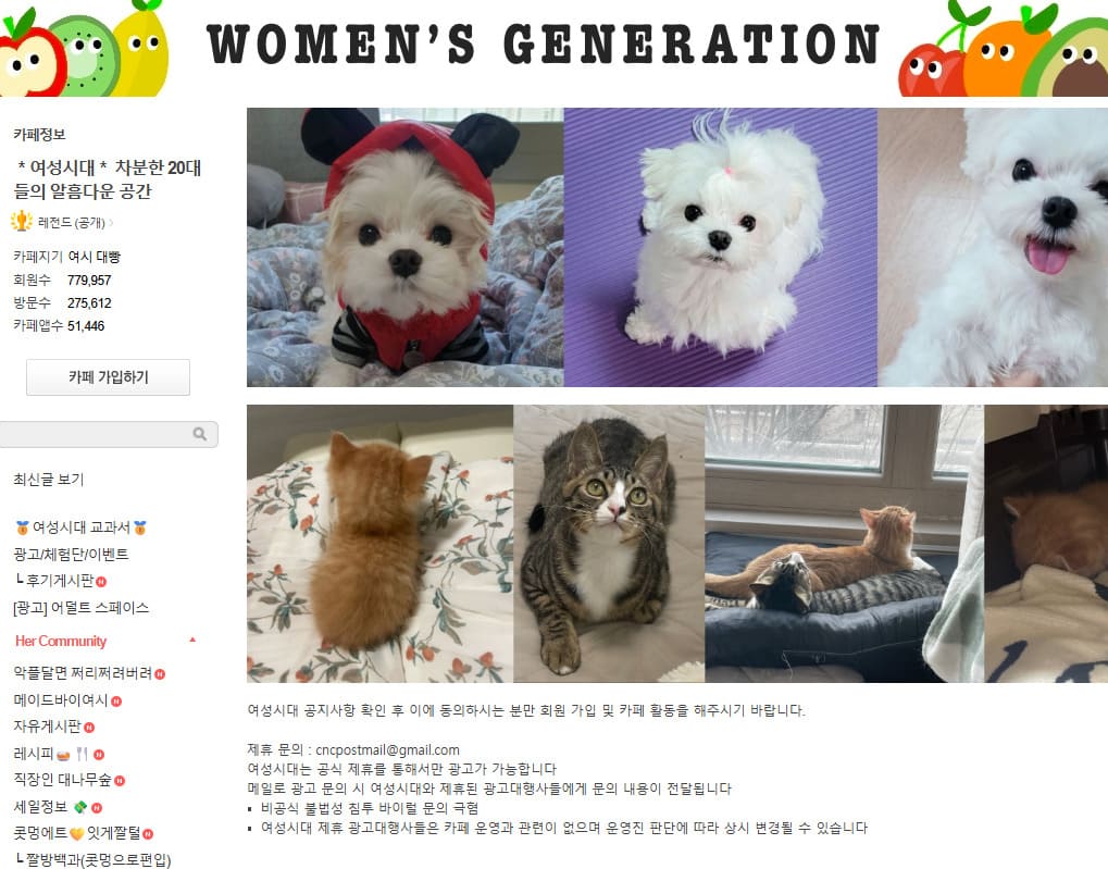 여성시대 카페 홈페이지 바로가기 (https://cafe.daum.net/subdued20club/)