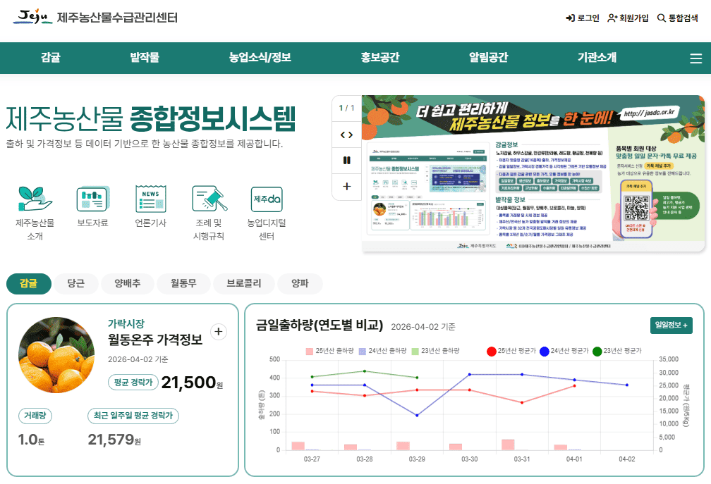 제주농산물수급관리센터 홈페이지 바로가기 (jasdc.or.kr)