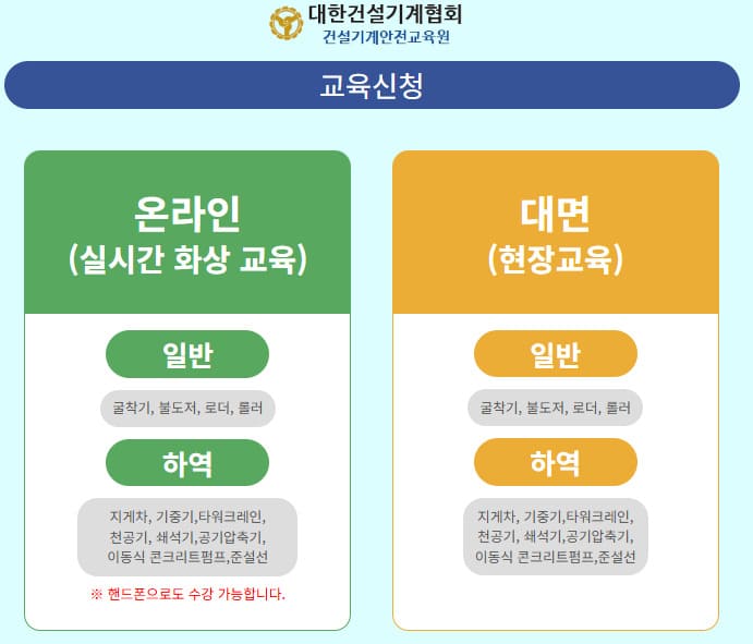대한건설기계협회 조종사안전교육 홈페이지 바로가기 (http://edu.kcea.or.kr/)